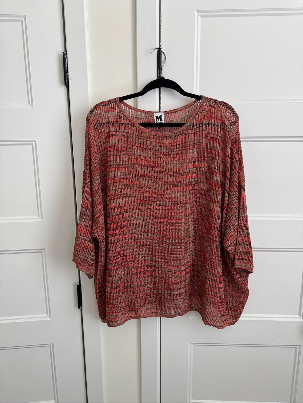 M Missoni Metallic Multicolor Marled Space-Dye Open Knit Popover Top